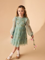 Laura Ashley Mint Green Tiered Long Sleeve Mesh Dress - Image 5 of 17