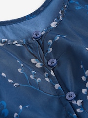 Laura Ashley Dark Blue Tiered Long Sleeve Mesh Dress - Image 14 of 16
