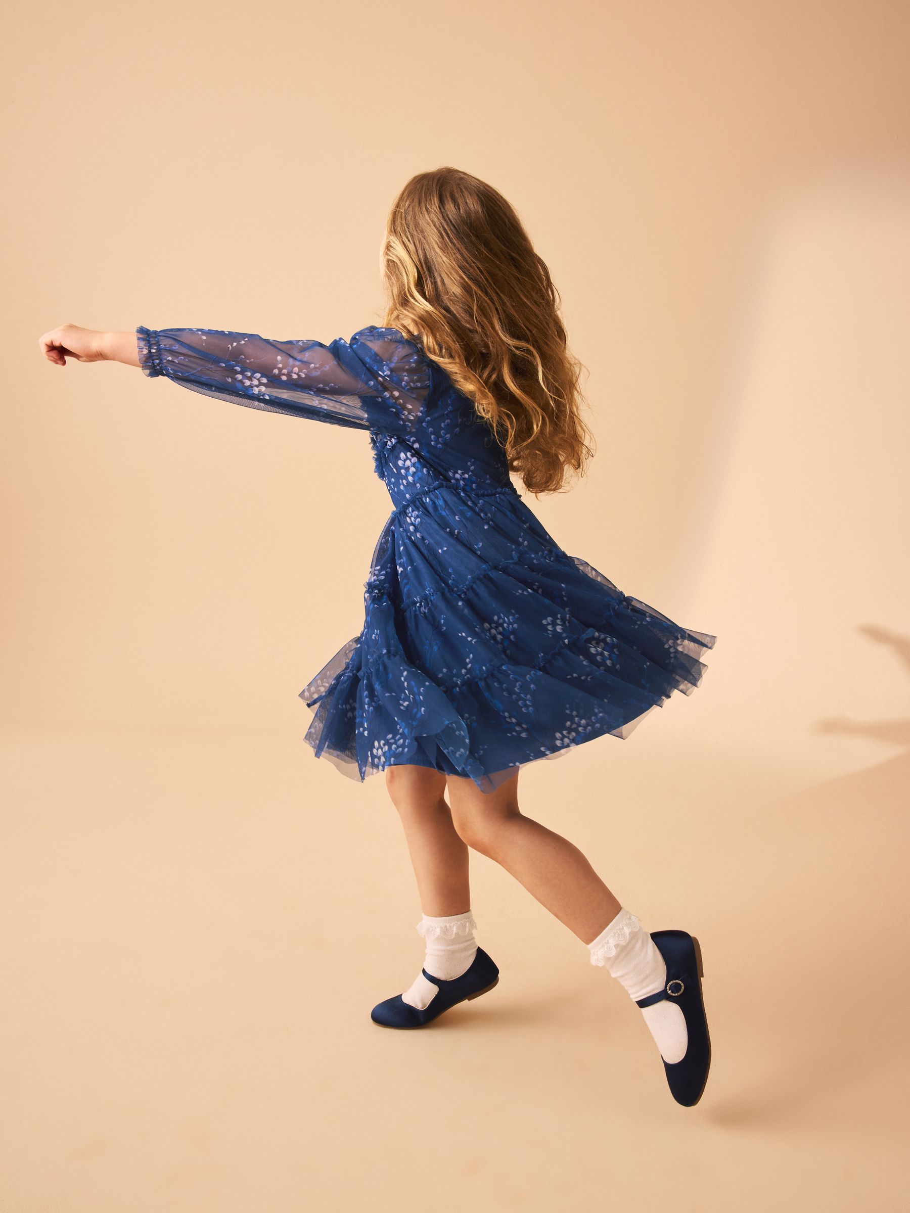 Buy Laura Ashley Dark Blue Tiered Long Sleeve Mesh Dress from Next  Luxembourg