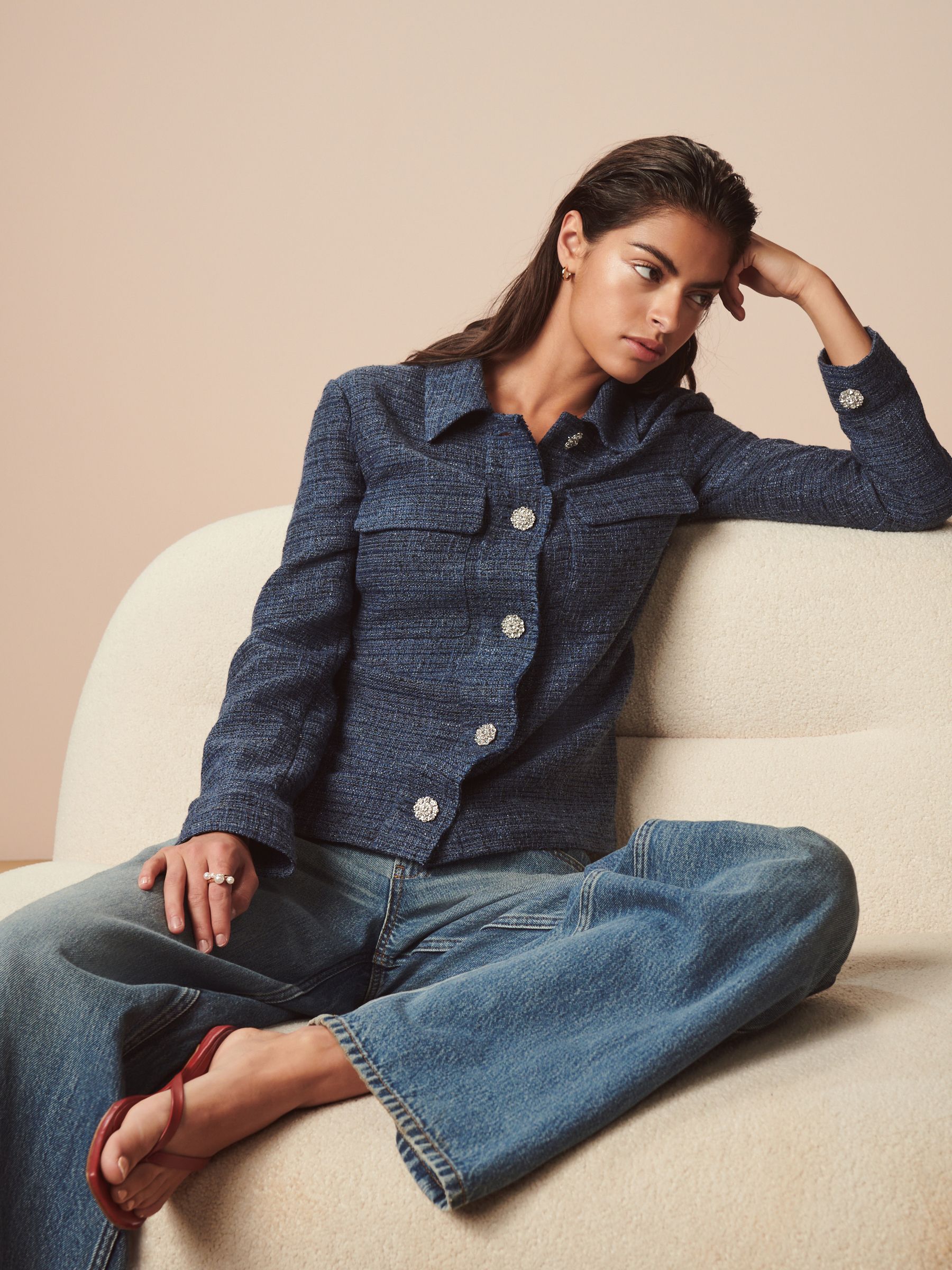 Buy Denim Boucle Button Up Shacket from Next Luxembourg