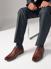 Tan Brown Oxford Wing Cap Brogue Shoes - Image 1 of 7