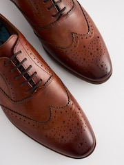 Tan Brown Oxford Wing Cap Brogue Shoes - Image 4 of 7