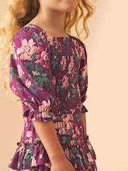 Laura Ashley Berry Pink Peony Garden Smocked Top And Skirt Set - Image 4 of 8