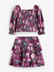 Laura Ashley Berry Pink Peony Garden Smocked Top And Skirt Set - Image 5 of 8
