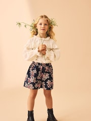 Laura Ashley Cream/Navy Textured Cotton Blouse and Tuttington Floral Shorts Set - Image 1 of 11