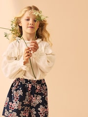 Laura Ashley Cream/Navy Textured Cotton Blouse and Tuttington Floral Shorts Set - Image 3 of 11