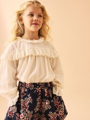 Laura Ashley Cream/Navy Textured Cotton Blouse and Tuttington Floral Shorts Set - Image 6 of 11