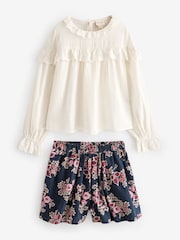Laura Ashley Cream/Navy Textured Cotton Blouse and Tuttington Floral Shorts Set - Image 8 of 11