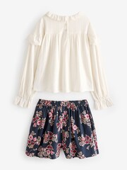 Laura Ashley Cream/Navy Textured Cotton Blouse and Tuttington Floral Shorts Set - Image 9 of 11