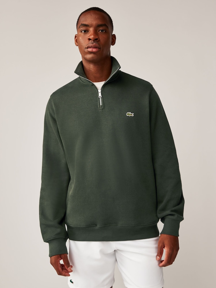 Зеленый хаки - Lacoste стандартный вырез с короткой молнией 100хлопковая свитшот - Изображение 1 из 10