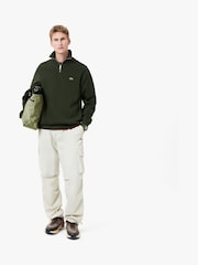 Зеленый хаки - Lacoste стандартный вырез с короткой молнией 100хлопковая свитшот - Изображение 8 из 10