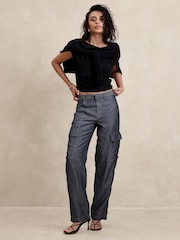 Banana Republic Blue Mid-Rise Loose Tencel-Linen Cargo Trousers - Image 1 of 1