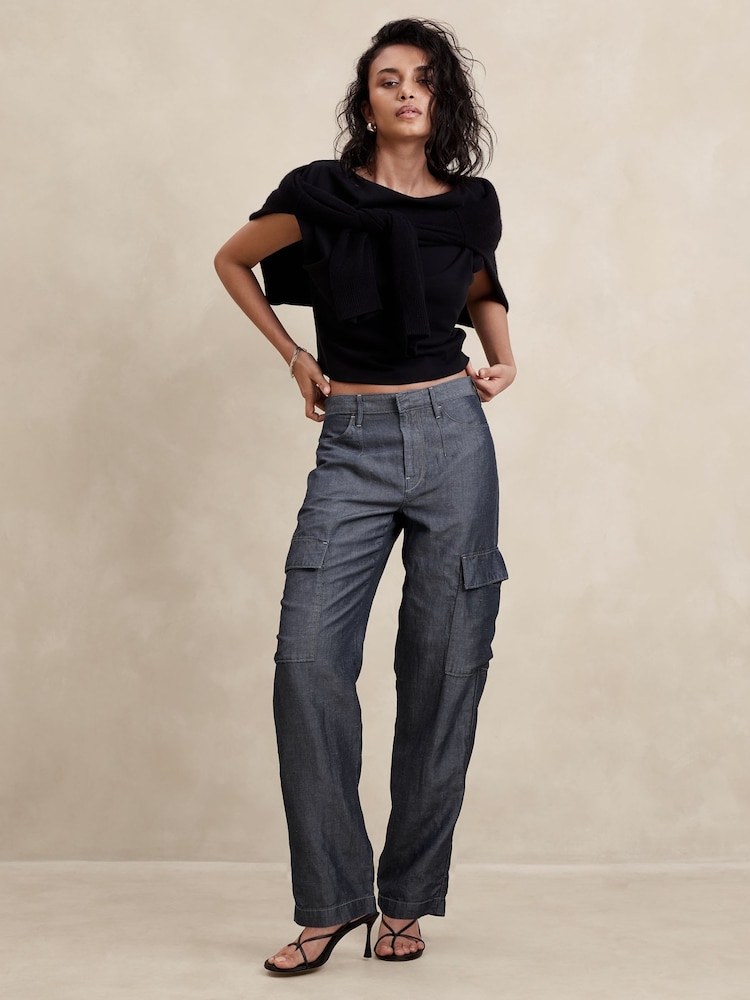 Banana Republic Blue Mid-Rise Loose Tencel-Linen Cargo Trousers - Image 1 of 1