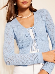 modra - Friends Like These Vezena jopica Pointelle Tie Front Cardigan - Slika 1 iz 4