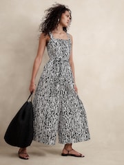 Banana Republic Black/White Cotton Wide-Leg Jumpsuit - Image 1 of 1