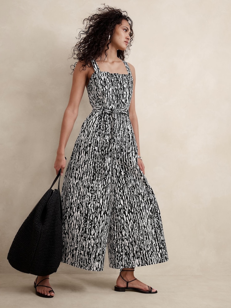 Banana Republic Black/White Cotton Wide-Leg Jumpsuit - Image 1 of 1