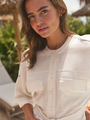 Stone Natural Utility Tie Belt Mini Dress With Linen - Image 5 of 7