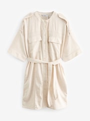 Stone Natural Utility Tie Belt Mini Dress With Linen - Image 6 of 7