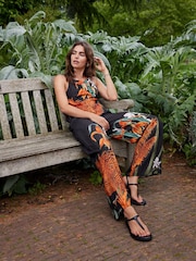Black Floral Placement Kew Collection Wide Leg Trousers - Image 1 of 9