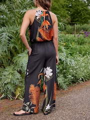 Black Floral Placement Kew Collection Wide Leg Trousers - Image 5 of 9