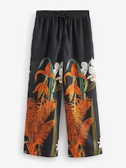 Black Floral Placement Kew Collection Wide Leg Trousers - Image 7 of 9