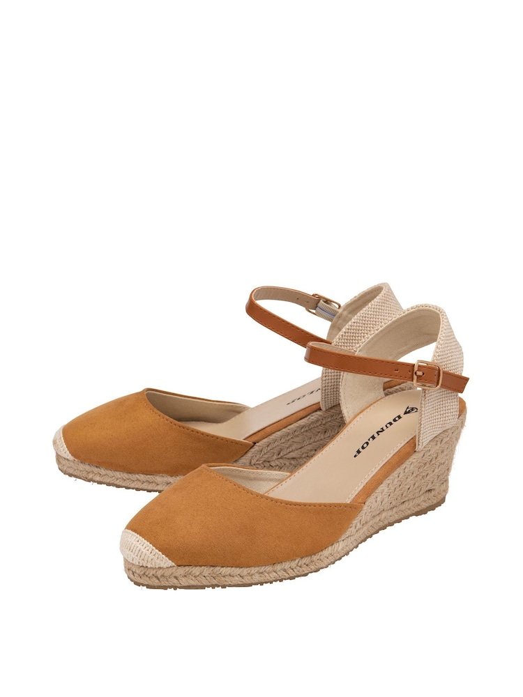 Dunlop Brown Ladies Wedge Espadrille Sandals - Image 2 of 4