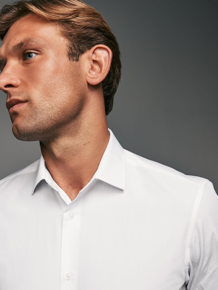White Slim Fit Single Cuff Easy Care Smart Shirts 3 Pack - Image 7 of 10