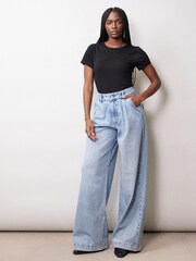 Albaray Blue Wide Pleat Light Wash Jeans - Image 1 of 4