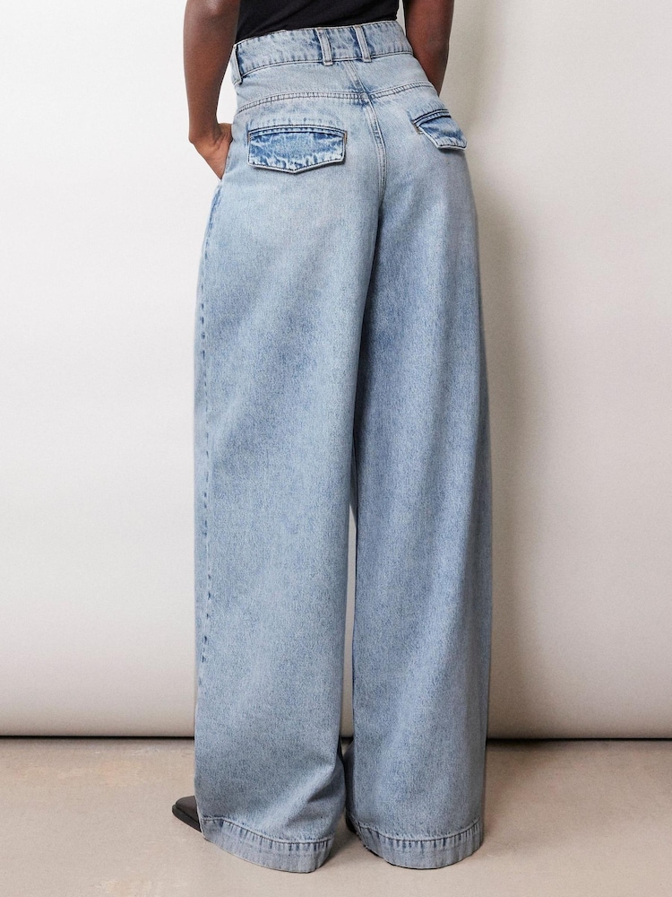 Albaray Blue Wide Pleat Light Wash Jeans - Image 2 of 4