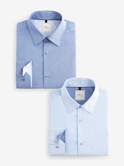 Blue/Blue Stripe Regular Fit Regular Fit Single Cuff Easy Care Smart Shirts 2 Pack - Image 1 of 14