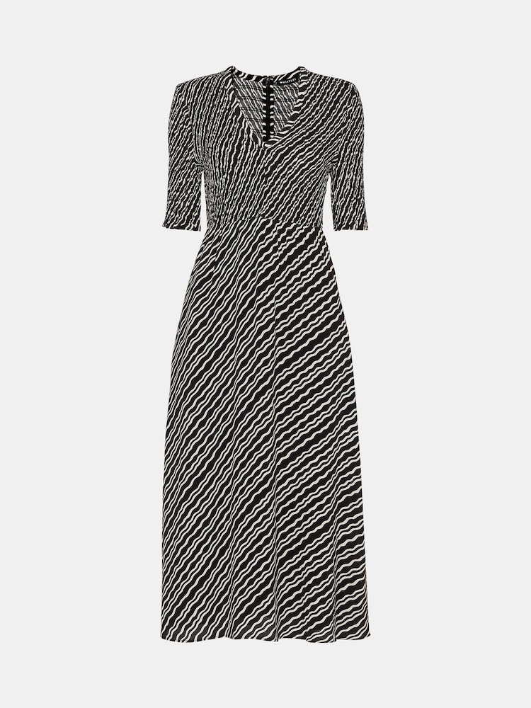 Whistles Black Diagonal Ripple Shirred Dress - Image 5 of 5 Whistles Black Diagonal Ripple Shirred Dress - Image 5 of 5