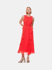 Whistles Red Nellie Frill Detail Midi Dress - Image 1 of 6
