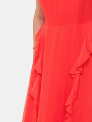 Whistles Red Nellie Frill Detail Midi Dress - Image 5 of 6