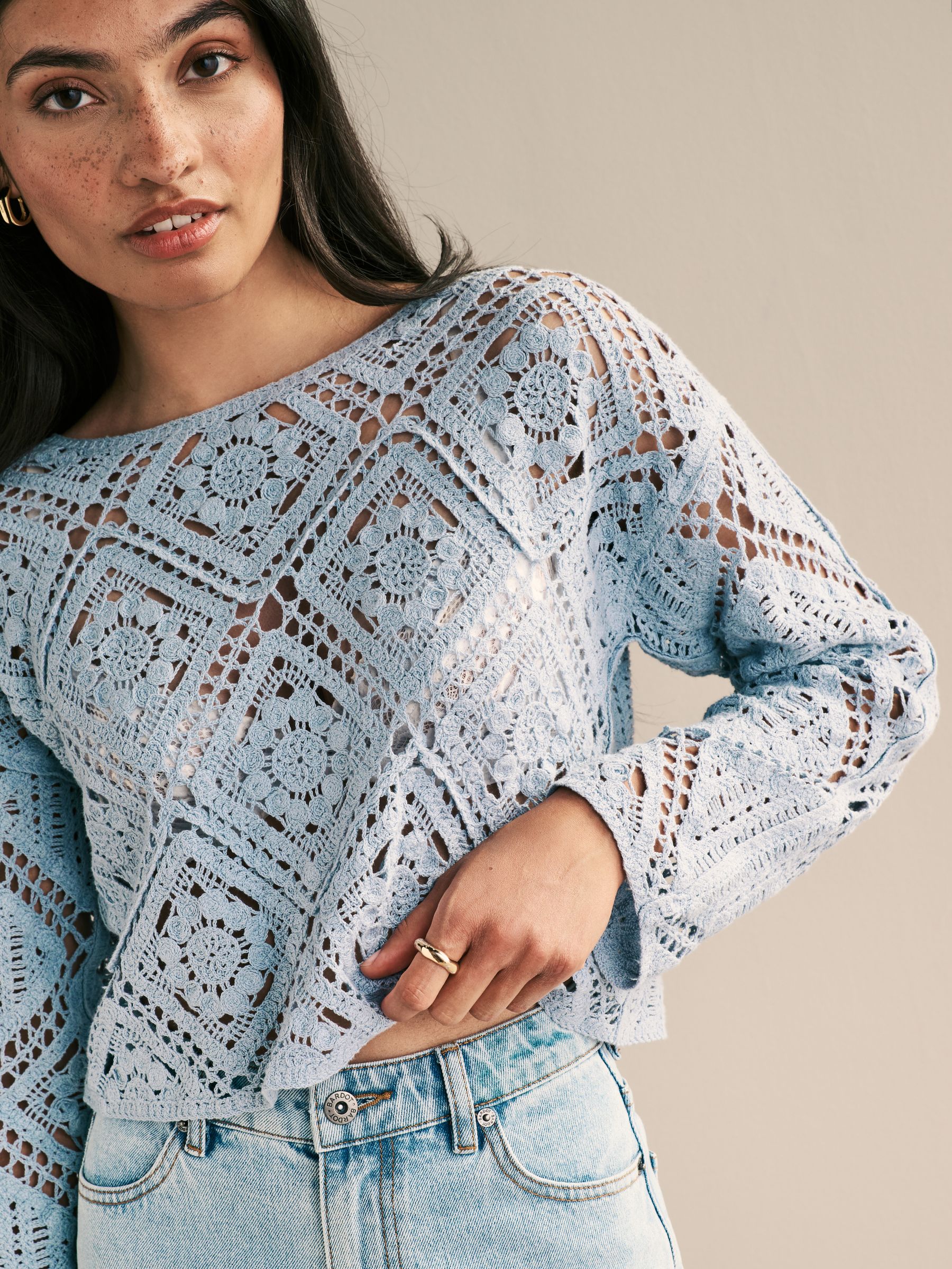 Light blue crochet top discount
