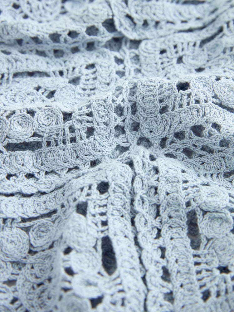 Light Blue 100% Cotton Long Sleeve Crochet Top - Image 9 of 9