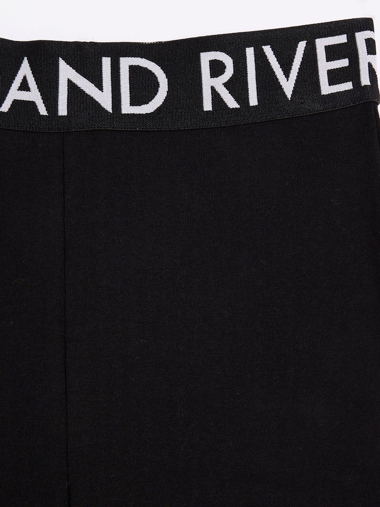 River Island Black Girls Deep 100% Cotton Waistband Kickflare Trousers - Image 2 of 3