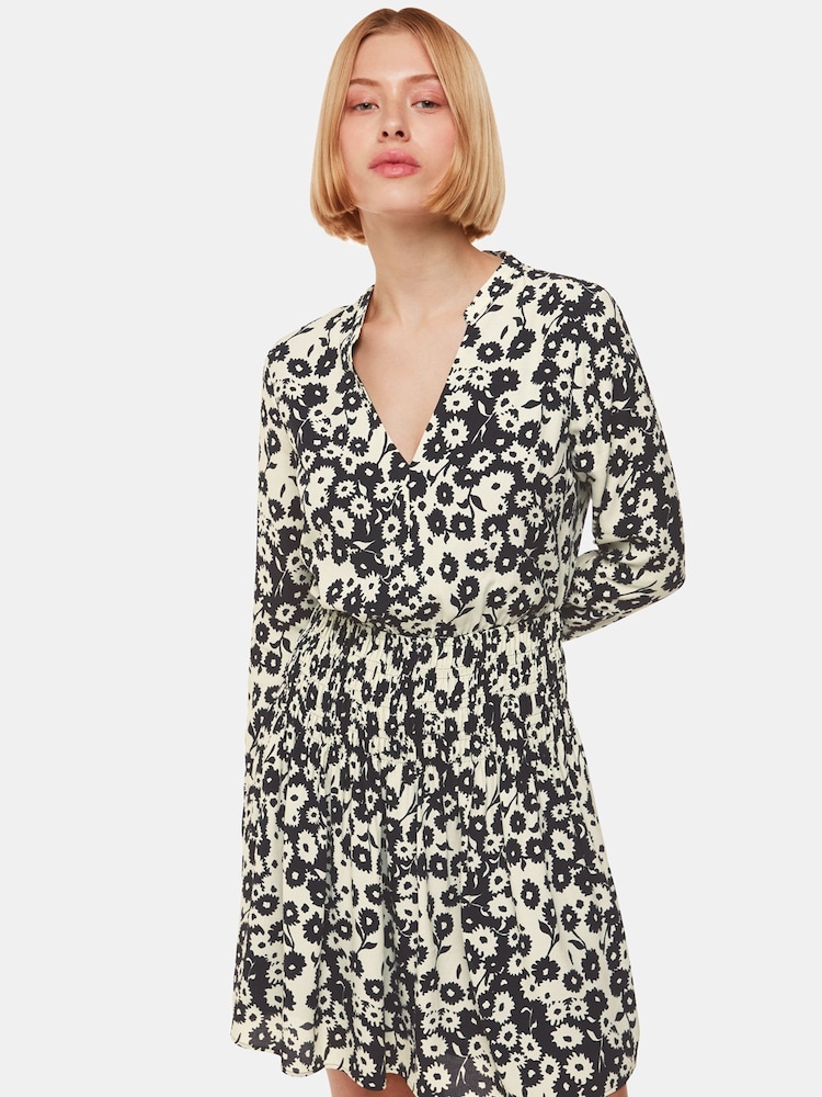 Whistles Riley Floral Shirred Black Dress - Image 1 of 3