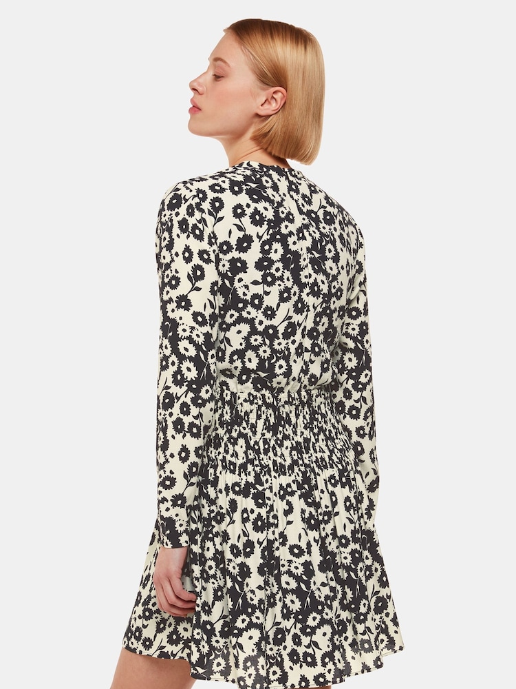 Whistles Riley Floral Shirred Black Dress - Image 2 of 3