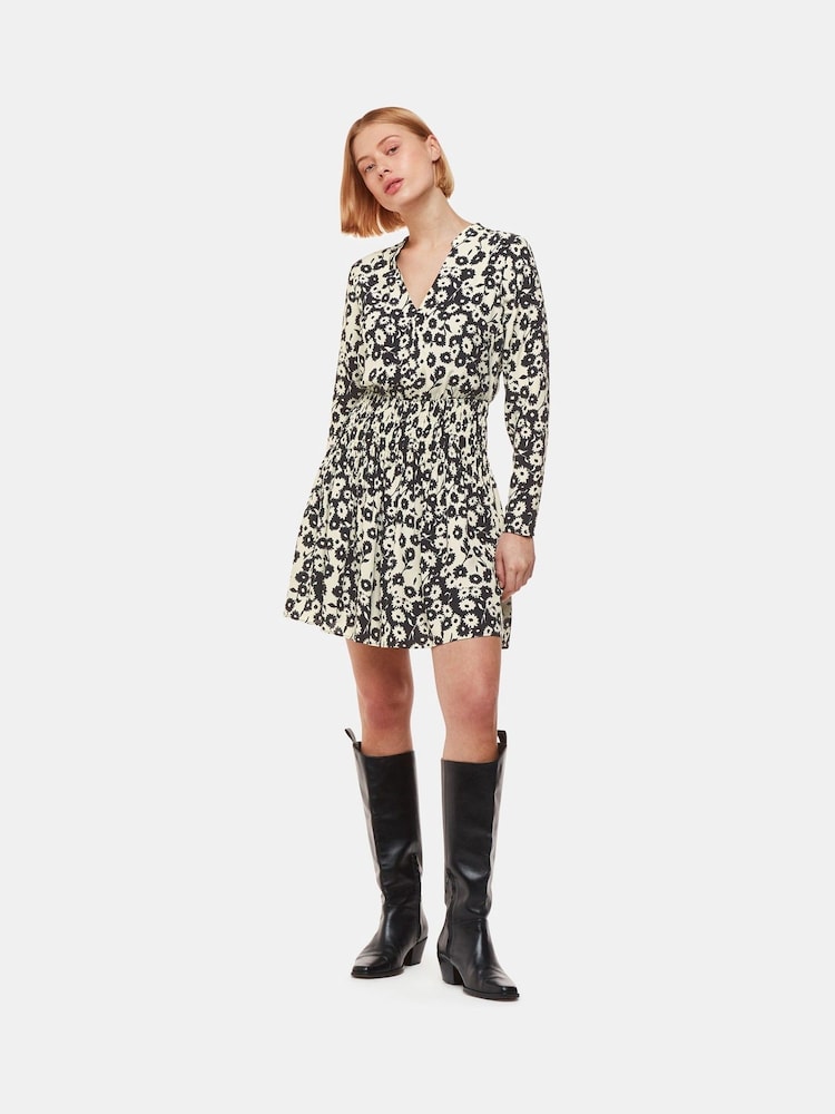 Whistles Riley Floral Shirred Black Dress - Image 3 of 3
