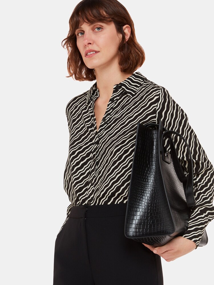 Whistles Black Diagonal Ripple Print Shirt - Image 1 of 5
