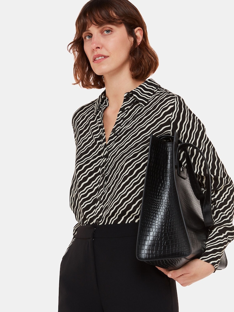 Whistles Black Diagonal Ripple Print Shirt - Image 1 of 5 Whistles Black Diagonal Ripple Print Shirt - Image 1 of 5