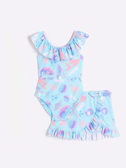River Island Green Mini Girls Mermaid Swimsuit Skirt Set - Image 1 of 5