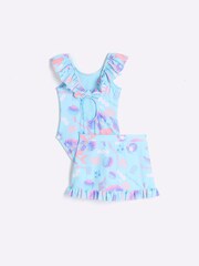 River Island Green Mini Girls Mermaid Swimsuit Skirt Set - Image 2 of 5