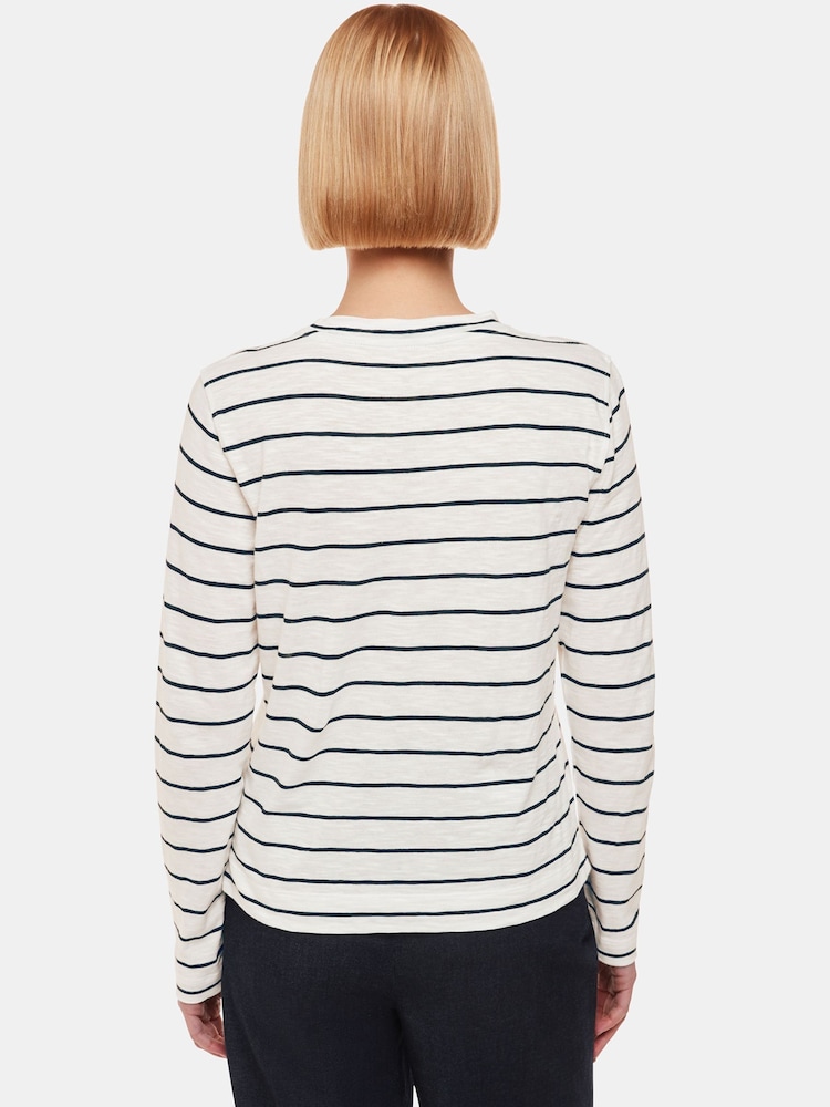 Whistles Stripe Crew Neck Pocket 100% Cotton Top - Imagen 2 de 5