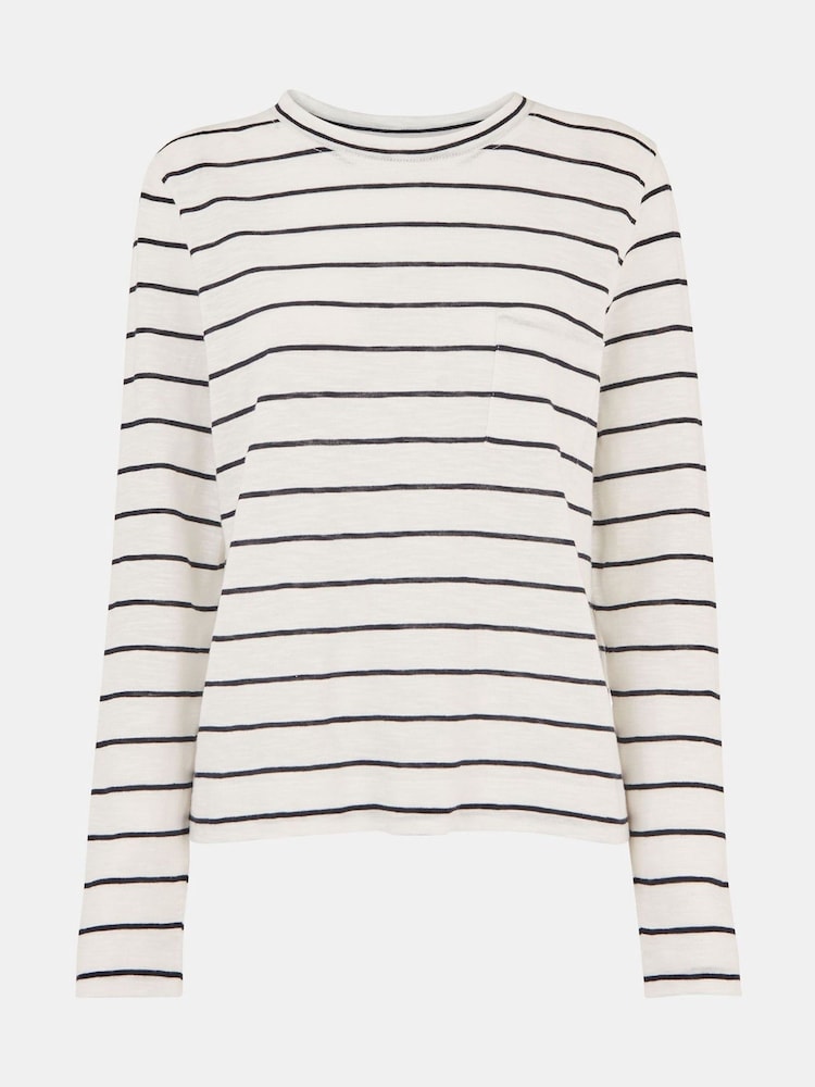 Whistles Stripe Crew Neck Pocket 100% Cotton Top - Imagen 5 de 5