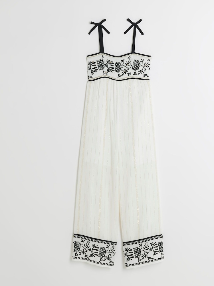 River Island White Girls Embroidered Mono Jumpsuit - Image 1 of 3