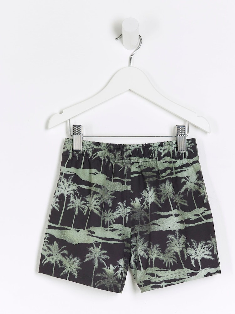 River Island Black Boys Palm Print Swim Short - Image 1 of 4