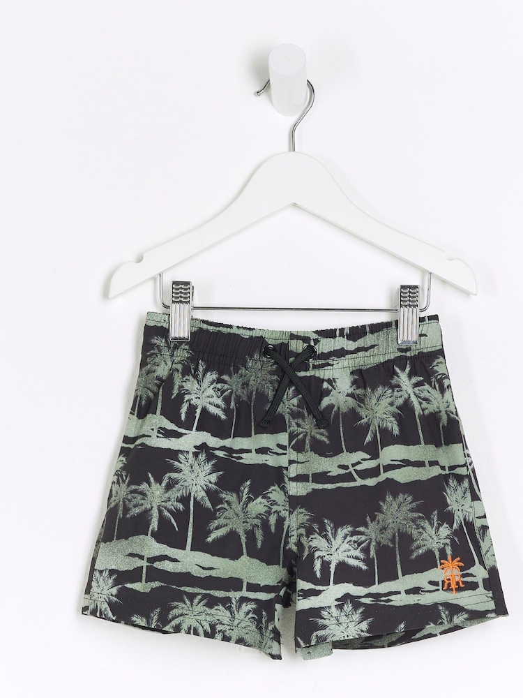 River Island Black Boys Palm Print Swim Short - Image 2 of 4