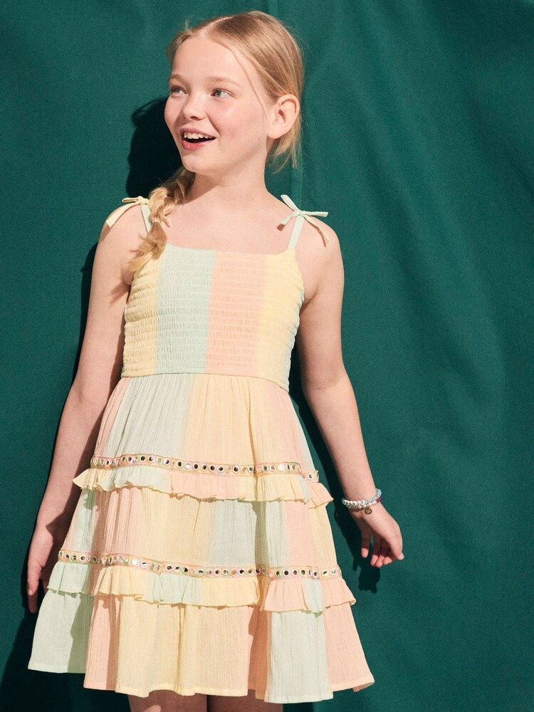River Island Pink Girls 100% Cotton Ombre Mirror Trim Dress - Image 1 of 4