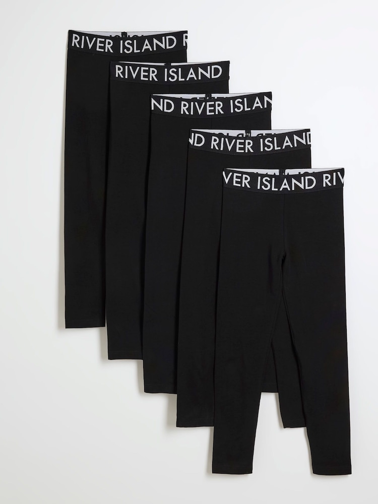 River Island Black Girls Deep Waistband 100% Cotton Leggings 5 Pack - Image 1 of 3
